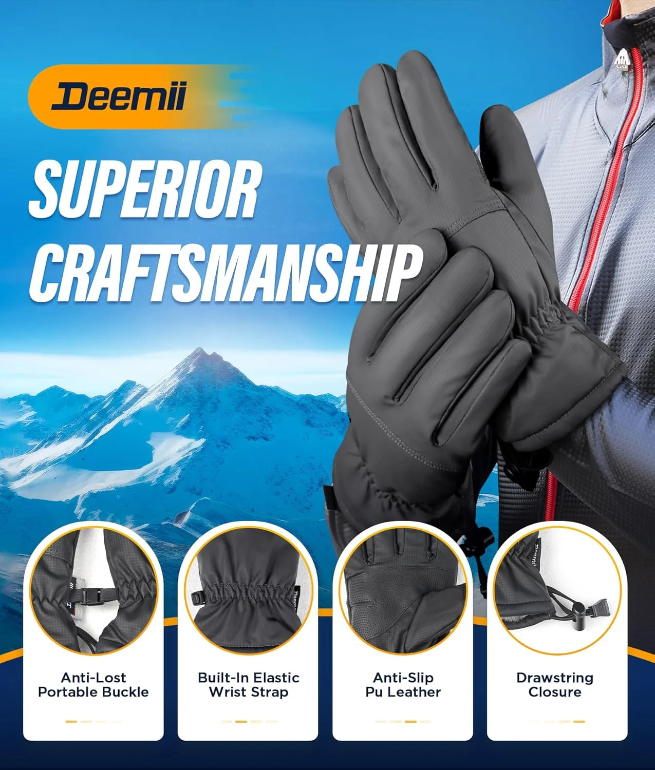 -10℉ Winter Gloves Men Women Made with 3M Insulation, Plush Lining Thermal Snow Gloves, Windproof & Water-Resisitant Gloves for Cold Weather, Touchscreen Fingers