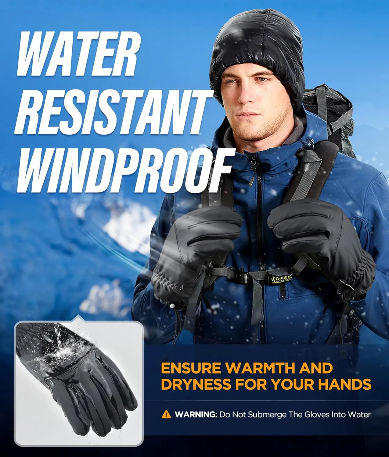 -10℉ Winter Gloves Men Women Made with 3M Insulation, Plush Lining Thermal Snow Gloves, Windproof & Water-Resisitant Gloves for Cold Weather, Touchscreen Fingers