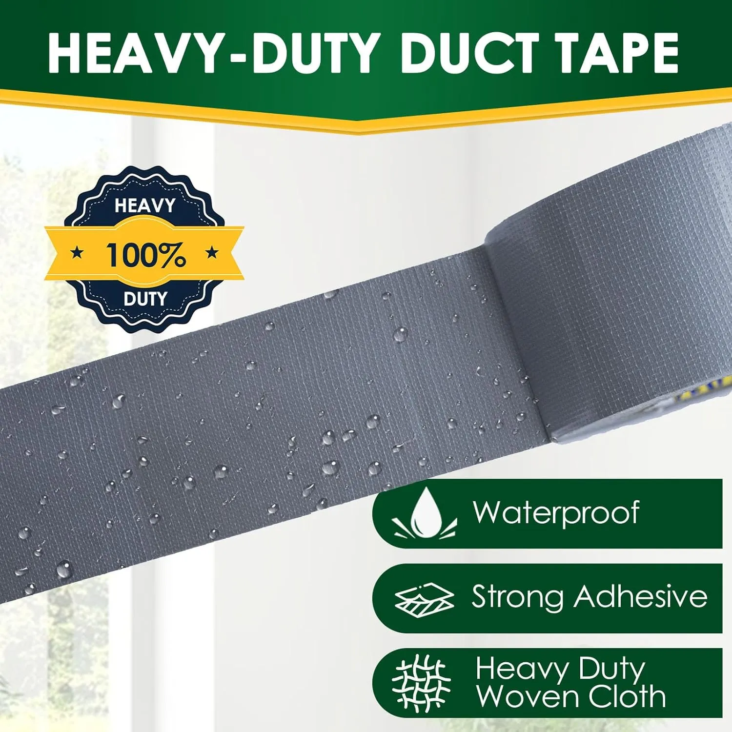 10 Packs Duct Tape Heavy Duty Waterproof, Sliver Duct Tape Bulk 1.88 Inch X 90 Ft, Strong Adhesive for Indoor Outdoor Tear by Hand