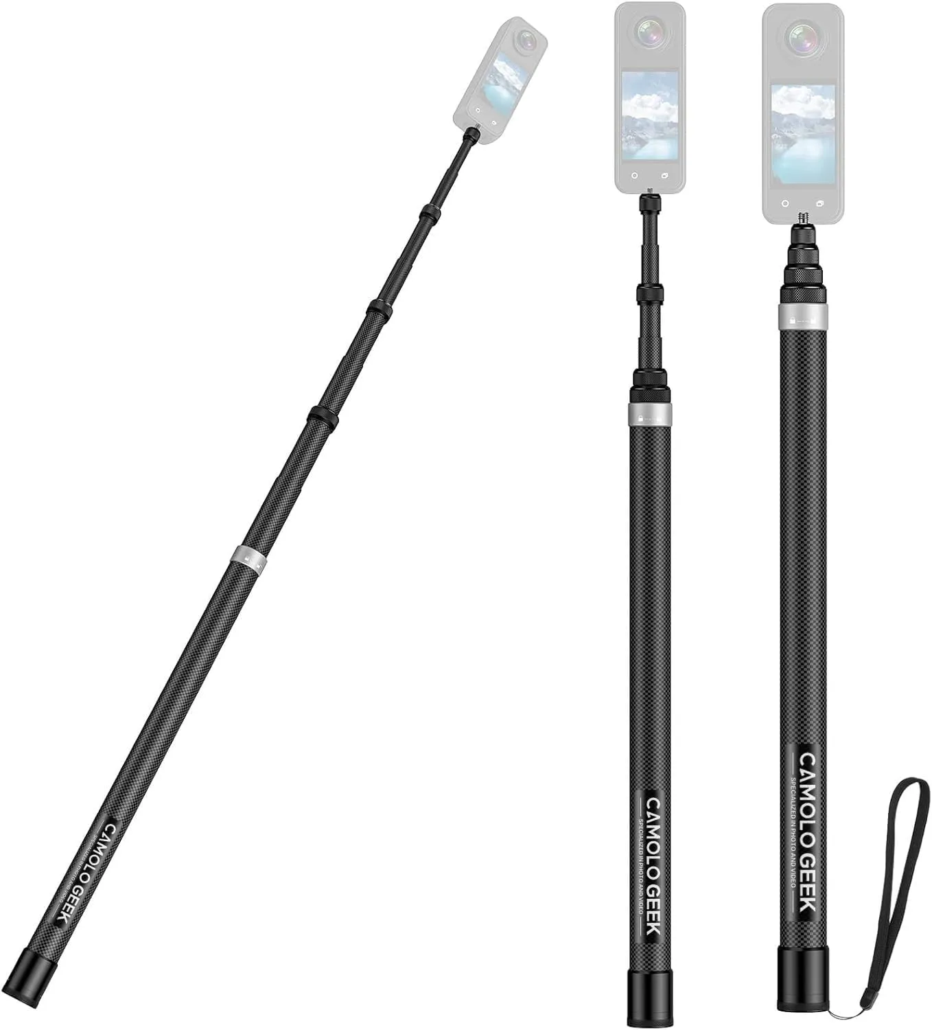 118""/3.0m Invisible Selfie Stick Carbon Fiber, 9.8ft Extended Super Long Pole Compatible with Insta360 X4 X3 ONE X2, ONE R, ONE X, ONE GO 3S 3 2 Action 360 Camera (17 to 118"")