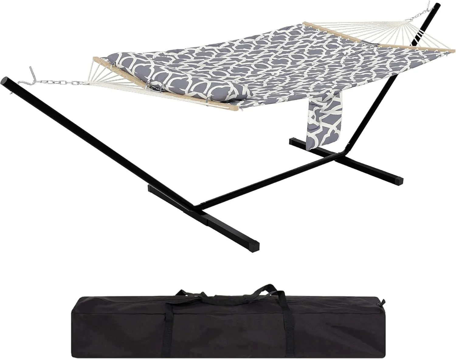 12 FT Hammock with Stand – 500LB Heavys Duty Steel Frame, Oversized 55x80 in Outdoor Hammock, Sunscreens Fabrics & Carrying Bag for Patio,Camping – Strip