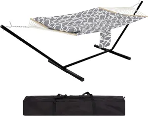 12 FT Hammock with Stand – 500LB Heavys Duty Steel Frame, Oversized 55x80 in Outdoor Hammock, Sunscreens Fabrics & Carrying Bag for Patio,Camping – Strip