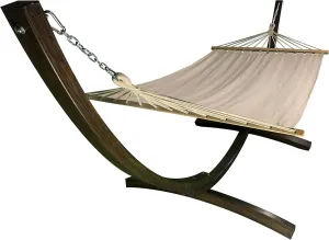 12 Ft. Water Treated Wooden Arc Hammock Stand   Premium Quilted Hammock Bed. 1 Person Bed. 300 LB Capacity(Coffee Stain/Beige)