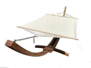 14 Ft. Water Treated Wooden Arc Hammock Stand   Premium Quilted, Double Padded Hammock Bed. 2 Person Bed.450 LB Capacity(Teak Stain/Beige)