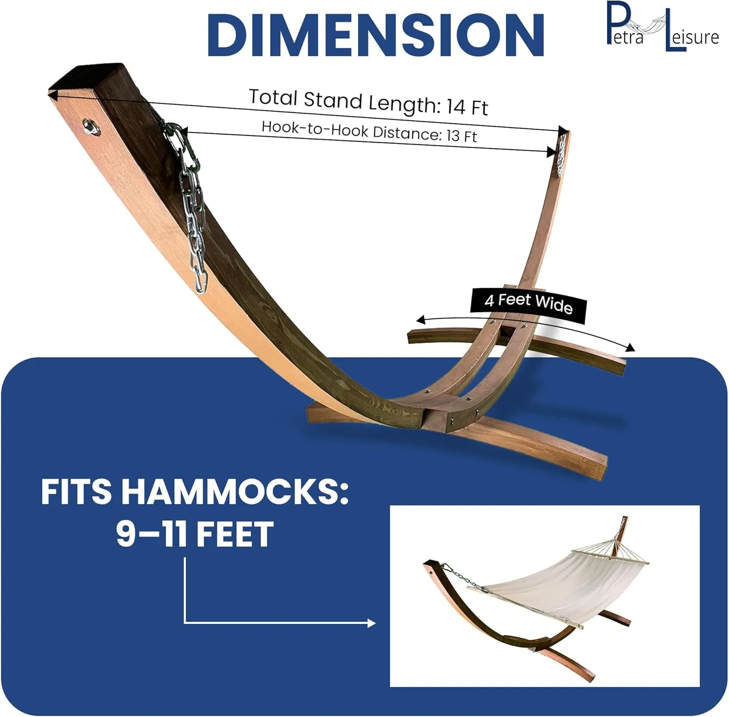 14 Ft. Wooden Arc Hammock Stand   Deluxe Quilted Double Padded Hammock Bed w/Pillow. 2 Person Bed. 450 LB Capacity(Teak Stain/Elegant Fiesta Stripe)