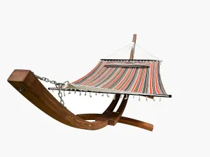 14 Ft. Wooden Arc Hammock Stand   Deluxe Quilted Double Padded Hammock Bed w/Pillow. 2 Person Bed. 450 LB Capacity(Teak Stain/Elegant Fiesta Stripe)
