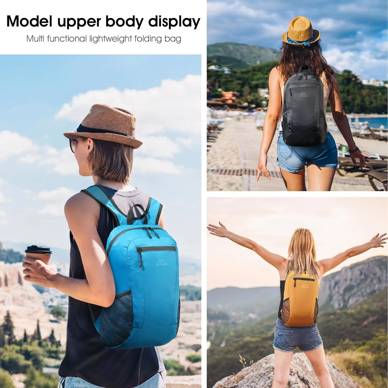 15L Small Hiking Backpack with Front Phone Holder, Lightweight Packable Hiking Daypac (Yellow, 15L)