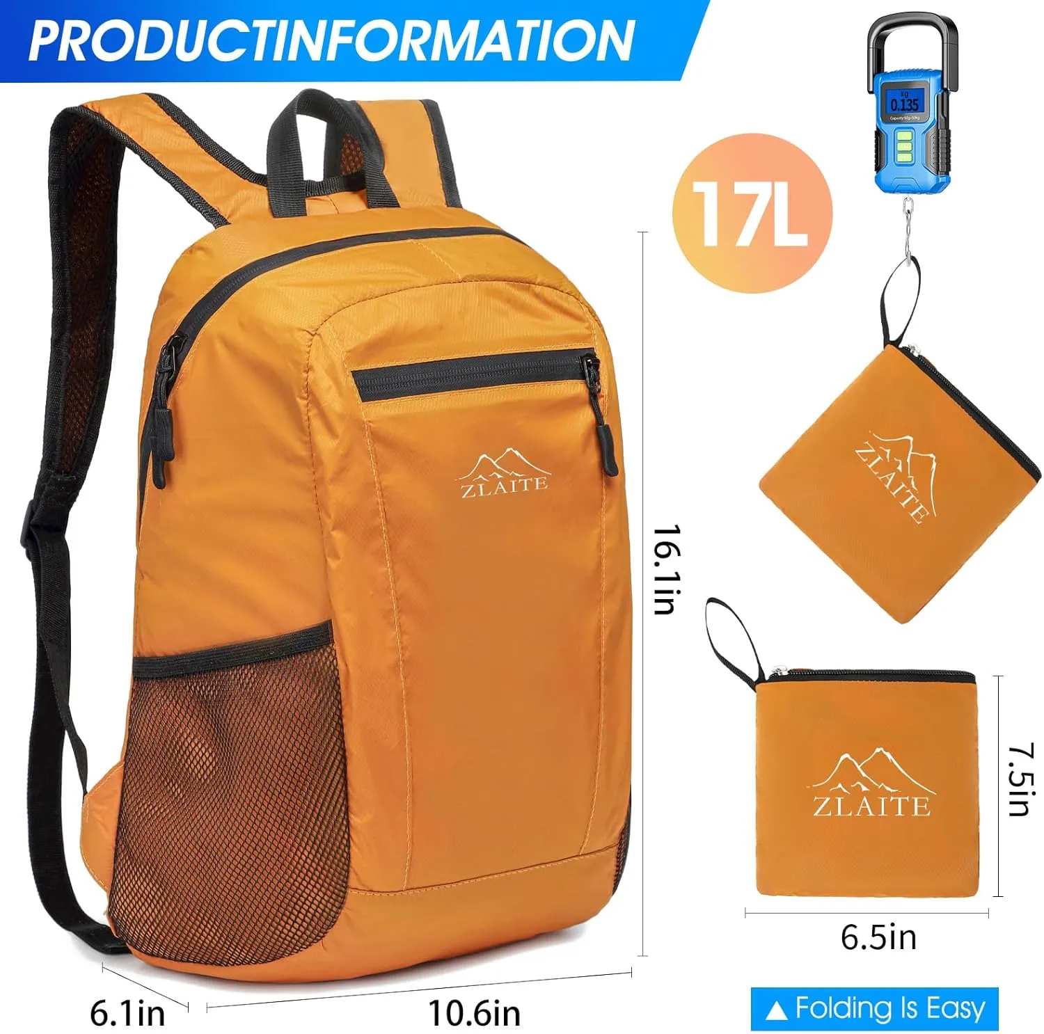 15L Small Hiking Backpack with Front Phone Holder, Lightweight Packable Hiking Daypac (Yellow, 15L)