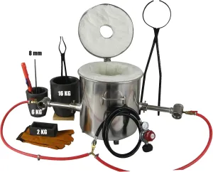 16KG Propane Melting Furnace Kits with Dual Forge Burners, 2 Crucibles (16KG,6KG), Ingot Mold (2KG), 10KG Crucible Lifting and Pouring Tongs Encluded, Foundry Furnace for Melting Metal Gold,Copper