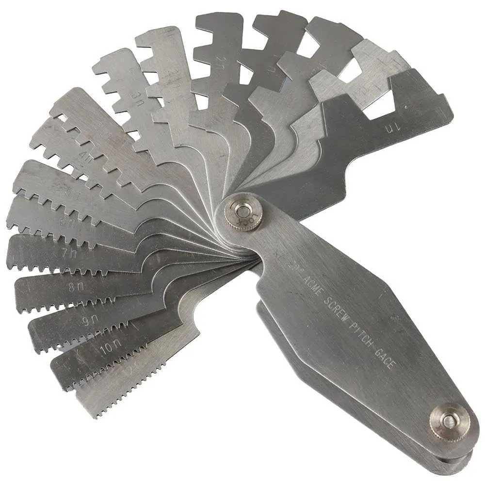 16pcs 29 Degree Acme Screw Pitch Gauge, Stainless Steel Thread Pitch Measuring Tool for Industrial Measurement, Universal Wide Application T-Thread Cutting Gage
