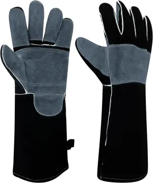 16" Leather Welding Gloves, Fire and Heat Resistant Long Sleeve Welding Gloves, For Mig, Gas, BBQ, Oven, Grill, Fireplace, Baking Mitts, Fireplace, Animal Training, Animal Handling