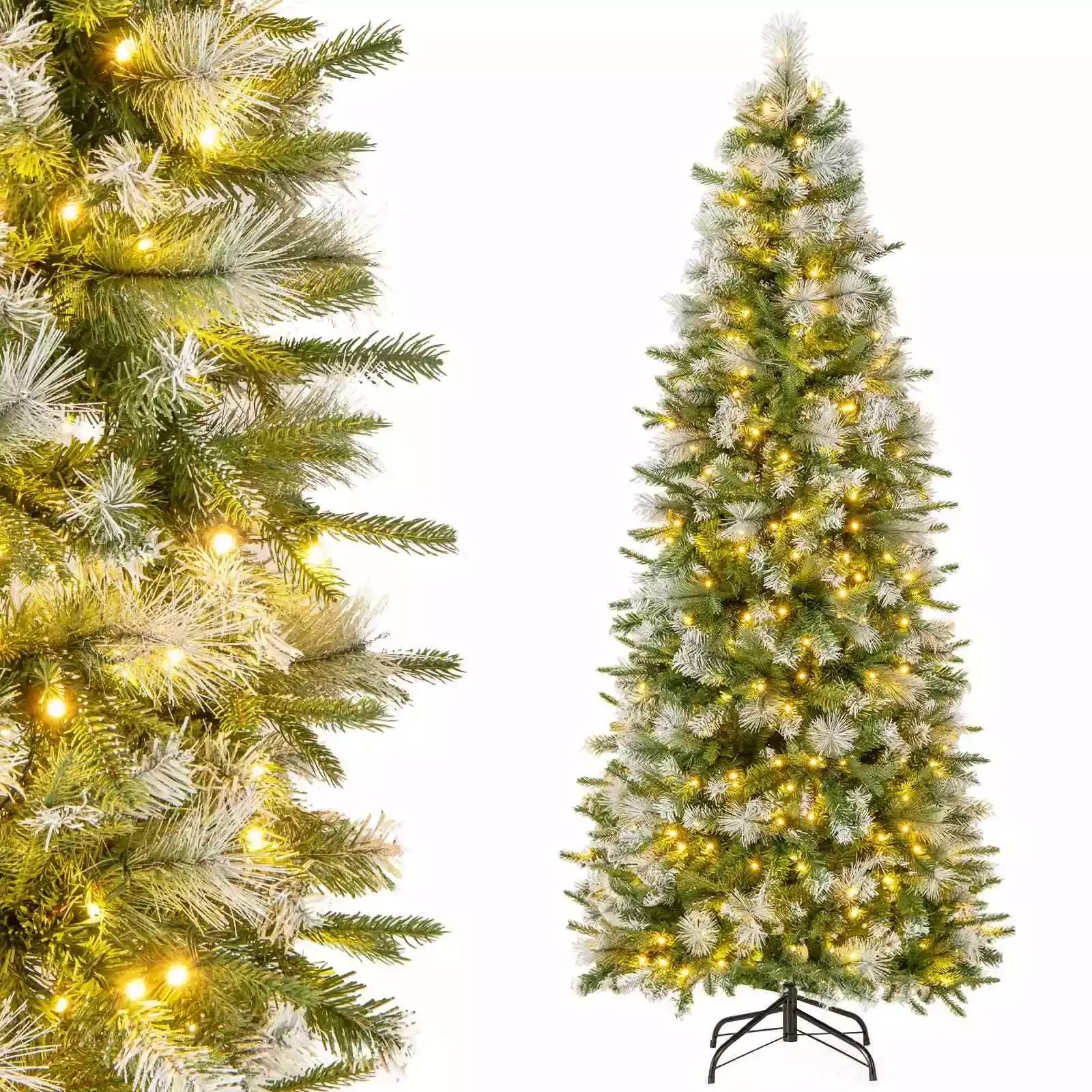 190CM Pre-Lit Christmas Tree Flocked Xmas Decor w/ Pine Needles & 280 LED Lights