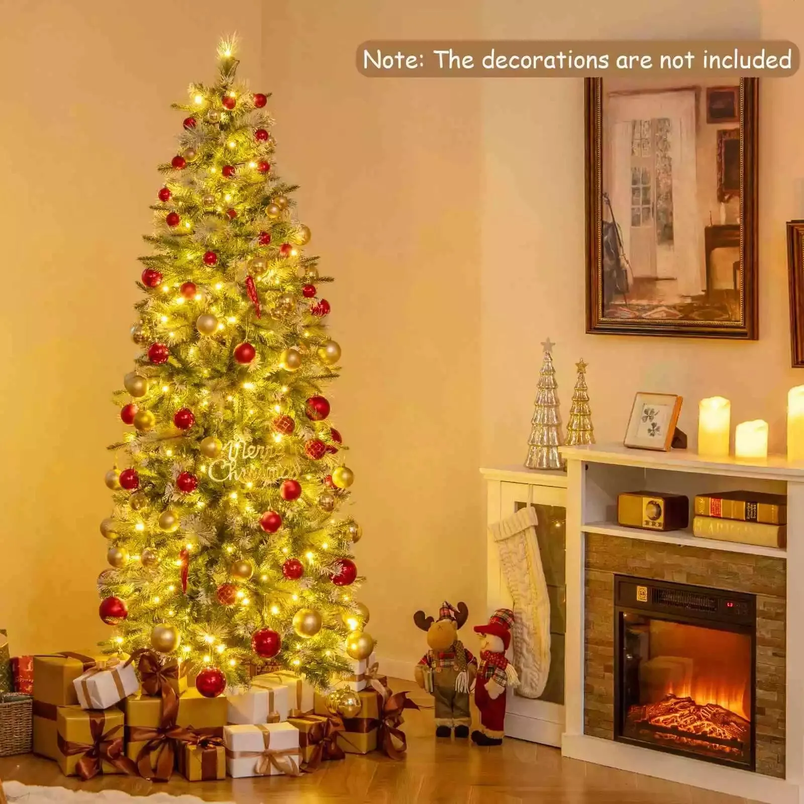 190CM Pre-Lit Christmas Tree Flocked Xmas Decor w/ Pine Needles & 280 LED Lights