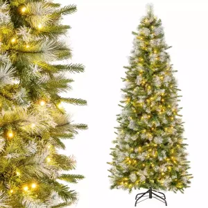 190CM Pre-Lit Christmas Tree Flocked Xmas Decor w/ Pine Needles & 280 LED Lights
