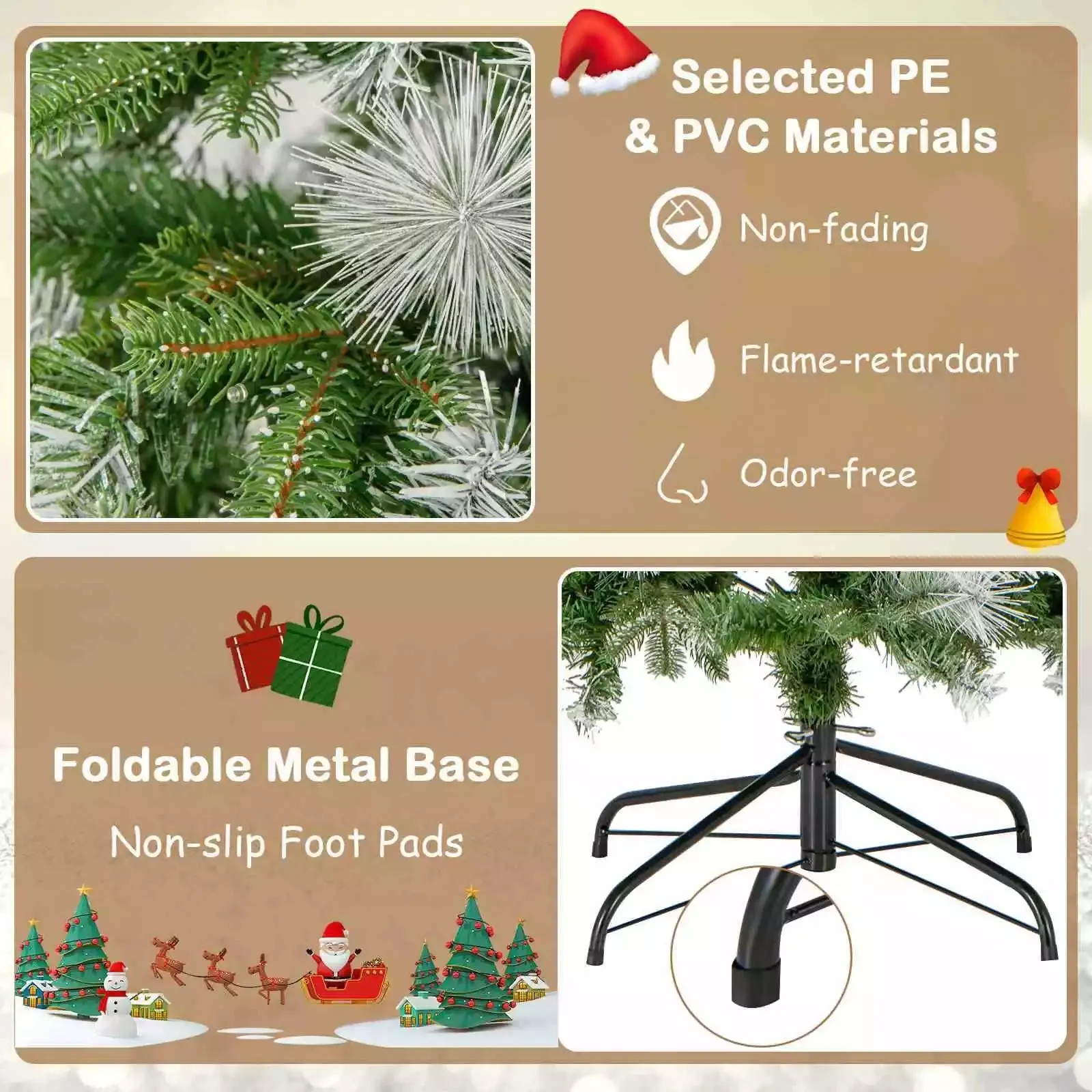 190CM Pre-Lit Christmas Tree Flocked Xmas Decor w/ Pine Needles & 280 LED Lights
