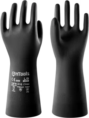 2 Pairs Heavy-Duty Chemical Resistant Rubber Gloves, Protective Industrial Gloves for Cleaning, Dishwashing, Resist Acid, Alkali, Hazmat, Black, X-Large