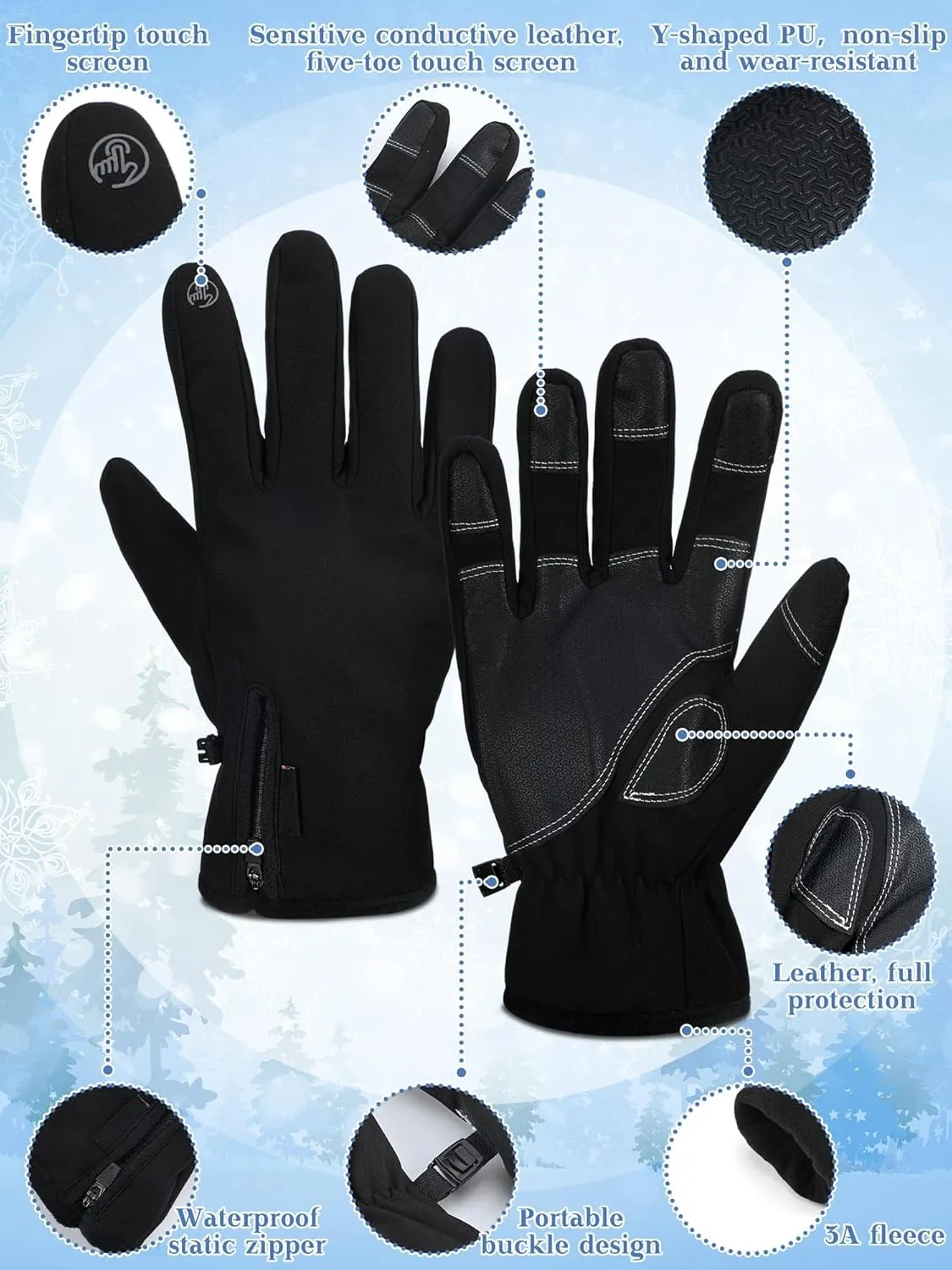 2 Pairs Windproof Waterproof Touchscreen Gloves Winter Gloves Men Cold Weather Bicycle Touch Screen Gloves