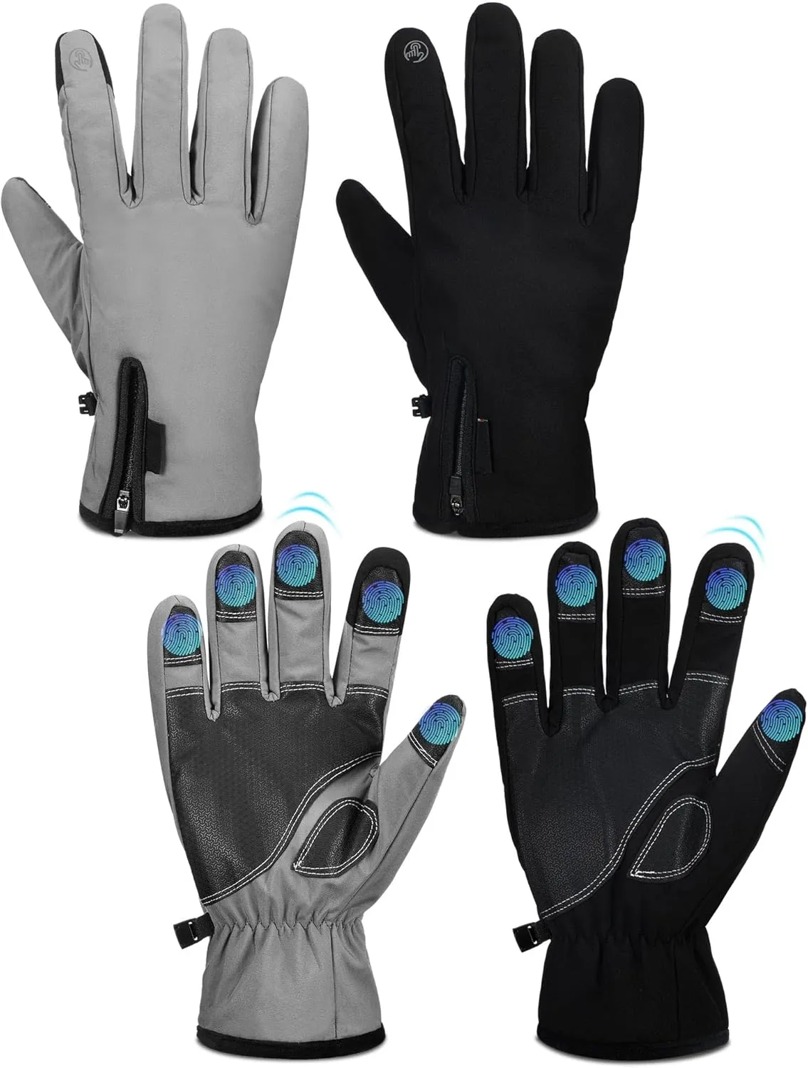 2 Pairs Windproof Waterproof Touchscreen Gloves Winter Gloves Men Cold Weather Bicycle Touch Screen Gloves