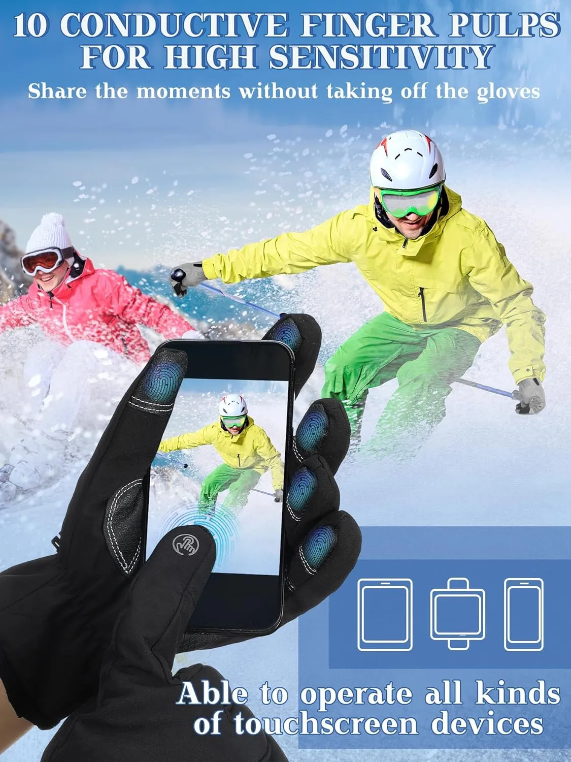 2 Pairs Windproof Waterproof Touchscreen Gloves Winter Gloves Men Cold Weather Bicycle Touch Screen Gloves