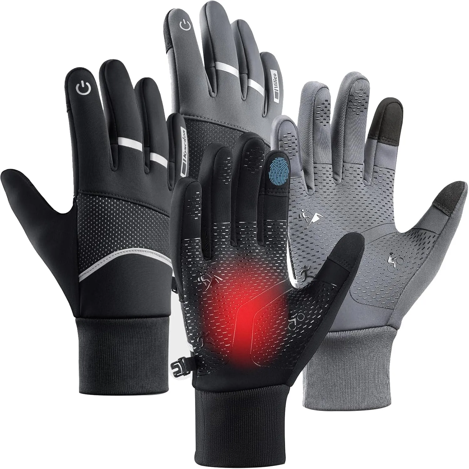 2 Pairs Winter Warm Thermal Gloves for Men Women Running with Touchscreen Fingers Waterproof in Cold Weather