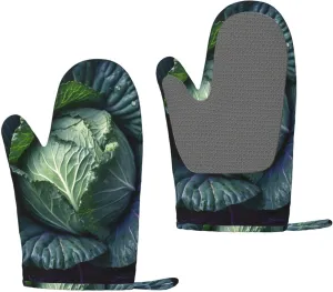 2 Pcs Oven Mitts for Kitchen Bright Cabbage Long Silicone Oven Mitts Heat Resistant 500f Kitchen Oven Gloves Waterproof Non-Slip Grilling Gloves for Cooking Baking BBQ Gloves