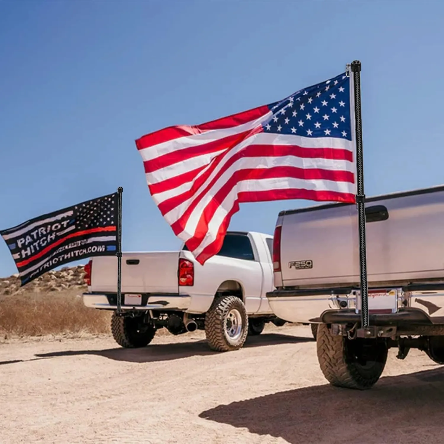 2 Set 6FT 1.25 inch Truck Flag Pole, 1 1/4 Heavy Duty Carbon Fiber Flag Pole for Truck, Vehicle Flagpole for Truck Pickups Jeeps RVs SUVs Car, Reach 80  MPH