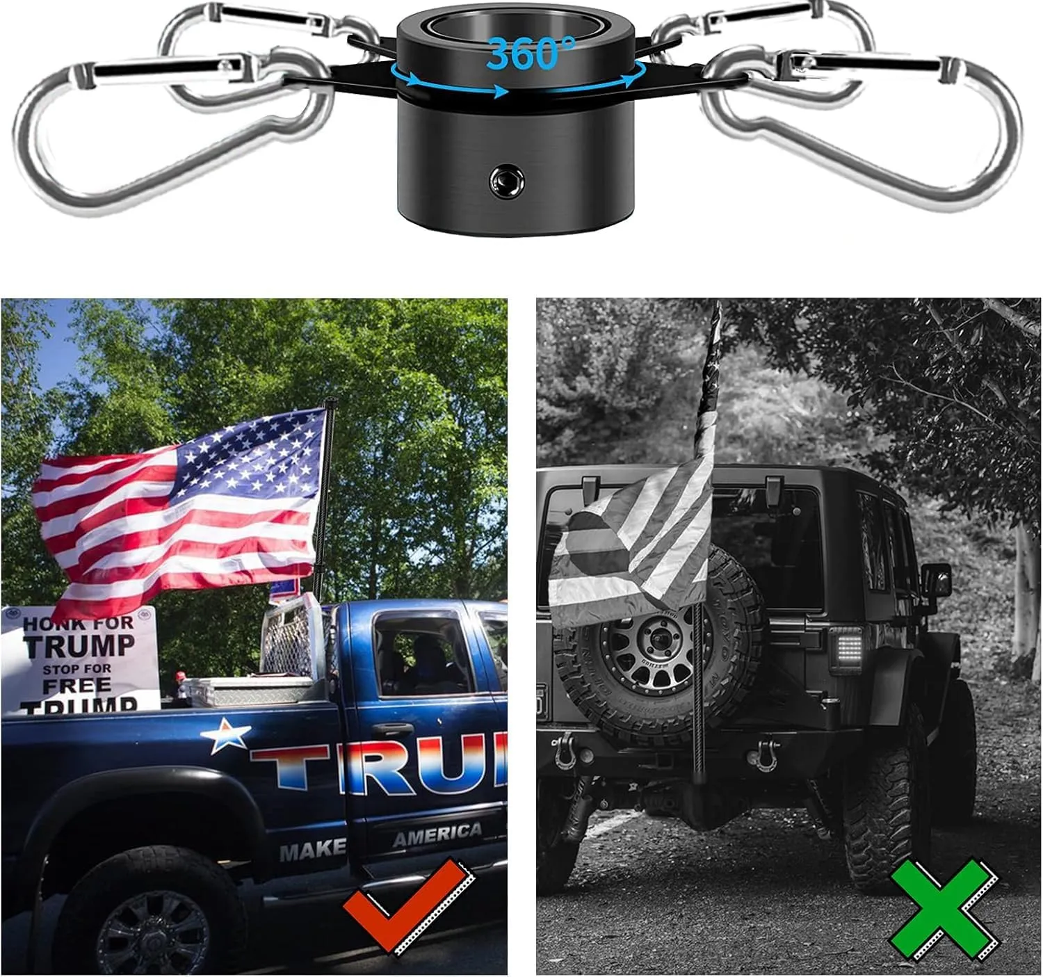2 Set 6FT 1.25 inch Truck Flag Pole, 1 1/4 Heavy Duty Carbon Fiber Flag Pole for Truck, Vehicle Flagpole for Truck Pickups Jeeps RVs SUVs Car, Reach 80  MPH