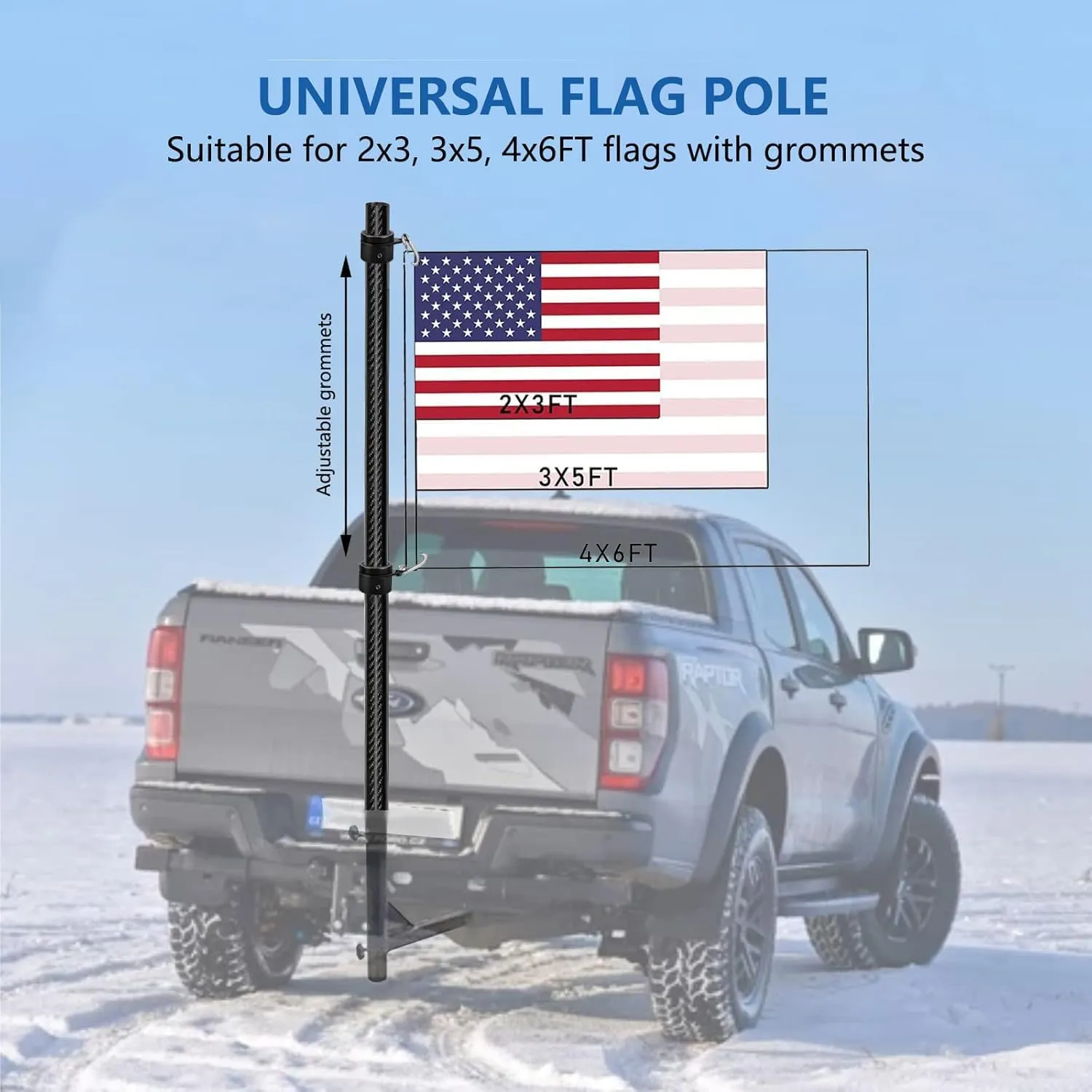 2 Set 6FT 1.25 inch Truck Flag Pole, 1 1/4 Heavy Duty Carbon Fiber Flag Pole for Truck, Vehicle Flagpole for Truck Pickups Jeeps RVs SUVs Car, Reach 80  MPH