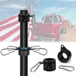 2 Set 6FT 1.25 inch Truck Flag Pole, 1 1/4 Heavy Duty Carbon Fiber Flag Pole for Truck, Vehicle Flagpole for Truck Pickups Jeeps RVs SUVs Car, Reach 80  MPH