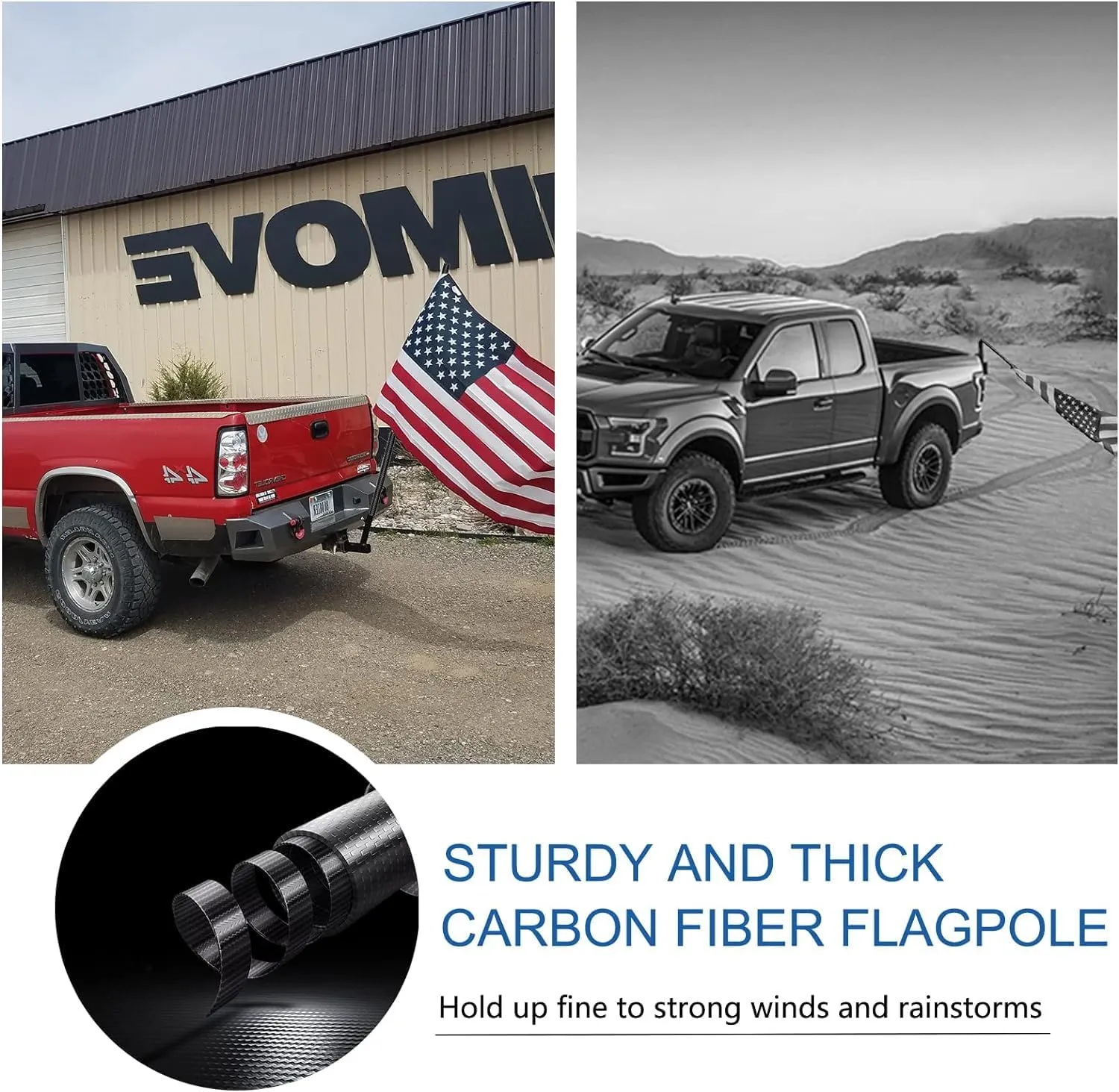 2 Set 6FT 1.25 inch Truck Flag Pole, 1 1/4 Heavy Duty Carbon Fiber Flag Pole for Truck, Vehicle Flagpole for Truck Pickups Jeeps RVs SUVs Car, Reach 80  MPH