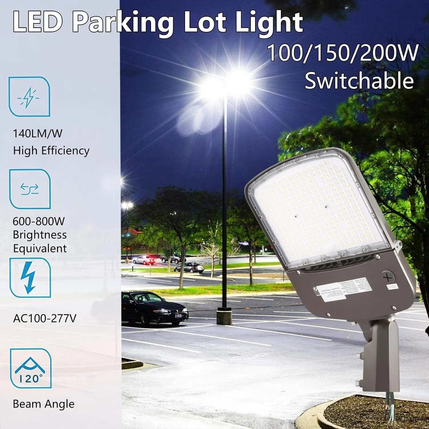 200W Outdoor LED Parking Lot Light with Slip Fitter, 5000K Daylight 28000LM 750W HPS/HID Equiv., UL Commercial LED Parking Lot Lighting Fixture, 1-10V Dimming