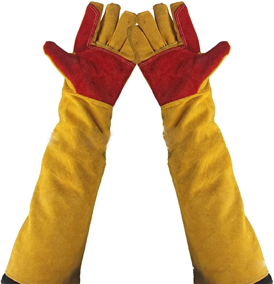 23.6" Inch Long Sleeves Welding Safety Gloves, Lined And Kevlar Stitching Welders Gauntlets Wood Burners Accessories Gloves, Heat Resistant Stove Fire And Barbecue Gloves, Gifts for Men Dad Husband