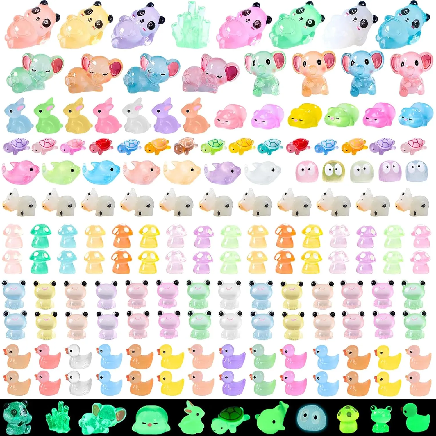 245 Pcs Resin Mini Animals Luminous Miniature Figures Ornament Glow in The Dark Tiny Sea Animals Fairy Garden Accessories for Micro Dollhouse Landscape Aquarium Decorations DIY Hide Seek