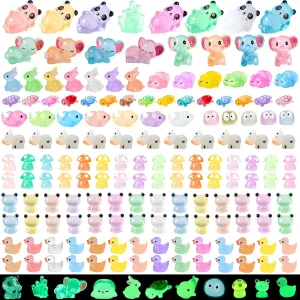 245 Pcs Resin Mini Animals Luminous Miniature Figures Ornament Glow in The Dark Tiny Sea Animals Fairy Garden Accessories for Micro Dollhouse Landscape Aquarium Decorations DIY Hide Seek