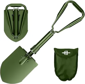 24.5" Collapsible Shovel, Heavy Duty Foldable Shovel for Camping and Pickax, Military Entrenching Tool for Gardening, Camping, Digging Dirt, Sand, Mud&Snow, Off Road, Car Emergency kit