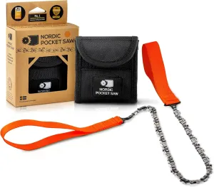 25.6 Inch Pocket Chainsaw with 33 Bi-Directional Teeth for Clearing Trails - Handy Backpacking Saw with Extra Large Nylon Handle Loops - for Survival and Emergency Situations