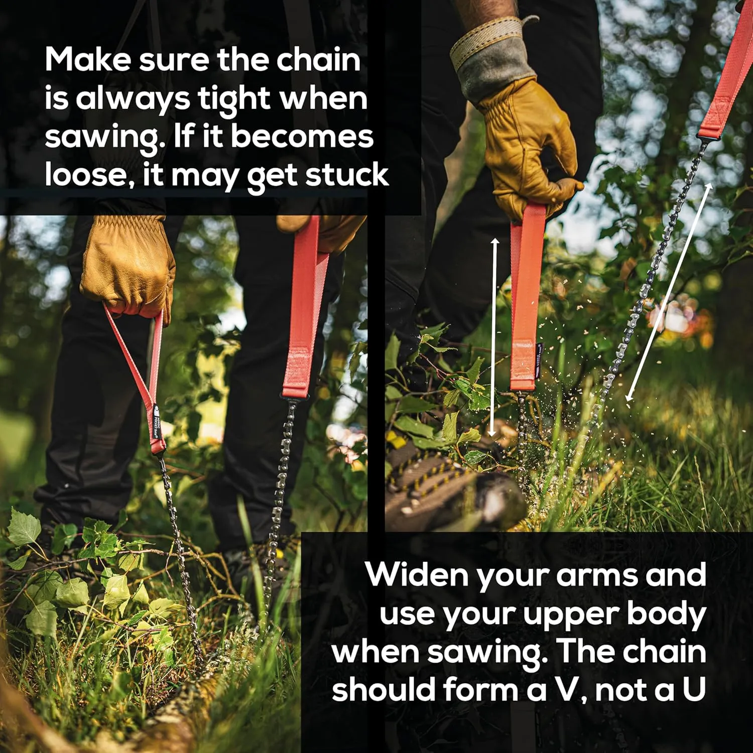 36 Inch Pocket Chainsaw with 50 Bi-Directional Teeth for Clearing Trails - Handy Backpacking Saw with Extra Large Nylon Handle Loops - for Survival and Emergency Situations