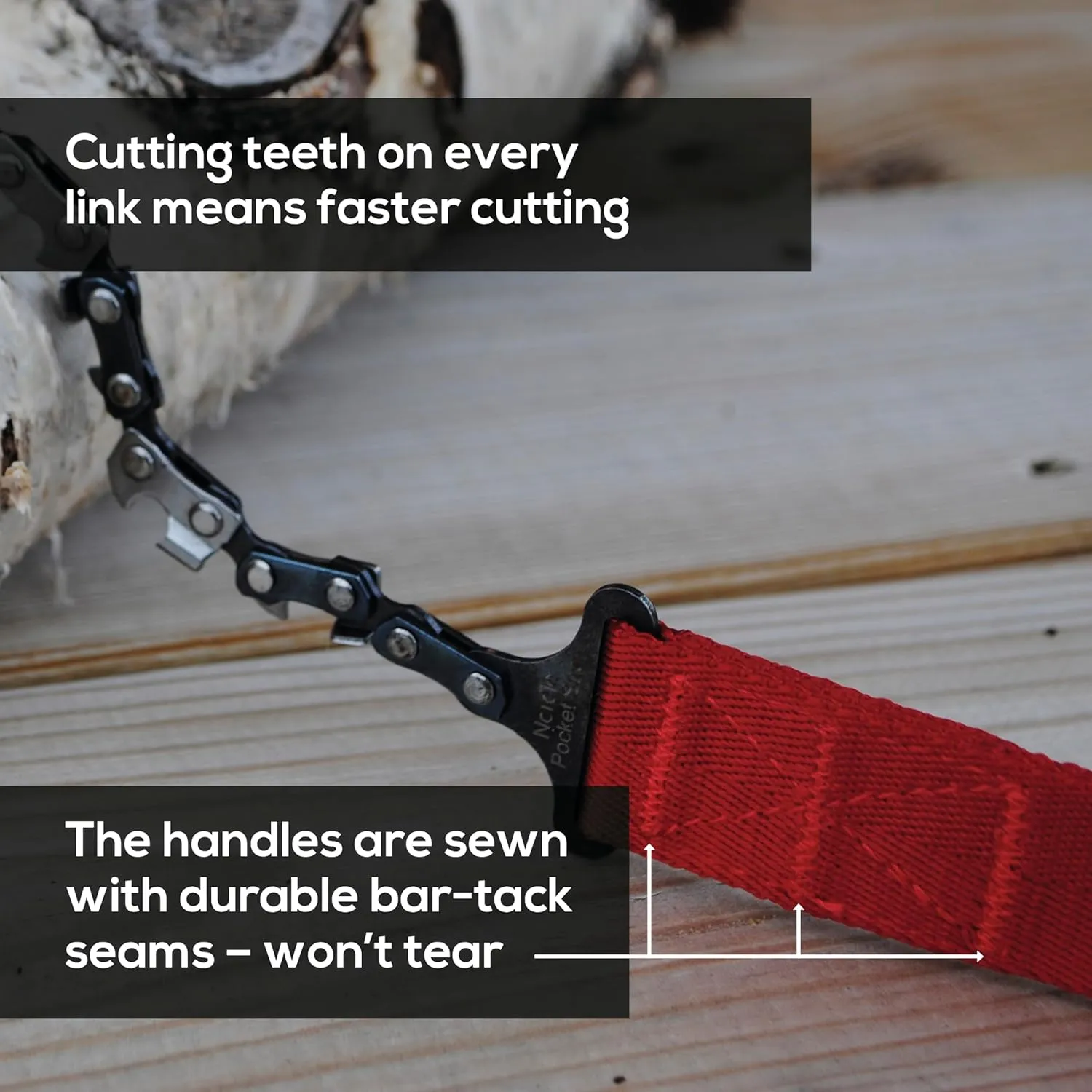 36 Inch Pocket Chainsaw with 50 Bi-Directional Teeth for Clearing Trails - Handy Backpacking Saw with Extra Large Nylon Handle Loops - for Survival and Emergency Situations