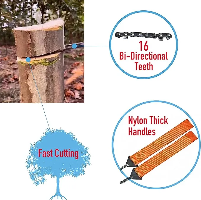 36 Inches Pocket Chainsaw with 16 Bi-Directional Cutting Teeth/Blades, Foldable Hand Saw, With Carry Pouch,For Camping,Hunting,Tree Branch Cutting,Hiking,BackPacking