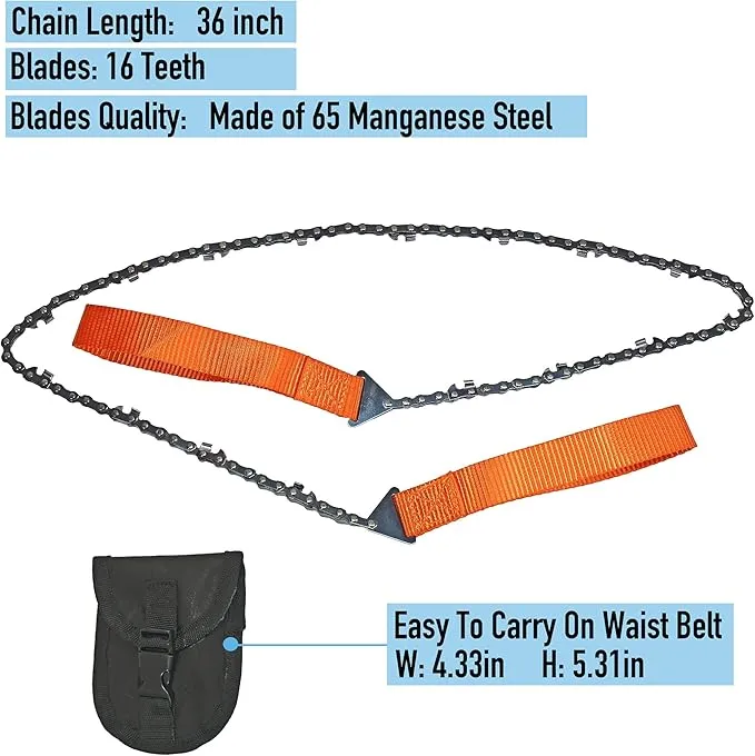 36 Inches Pocket Chainsaw with 16 Bi-Directional Cutting Teeth/Blades, Foldable Hand Saw, With Carry Pouch,For Camping,Hunting,Tree Branch Cutting,Hiking,BackPacking