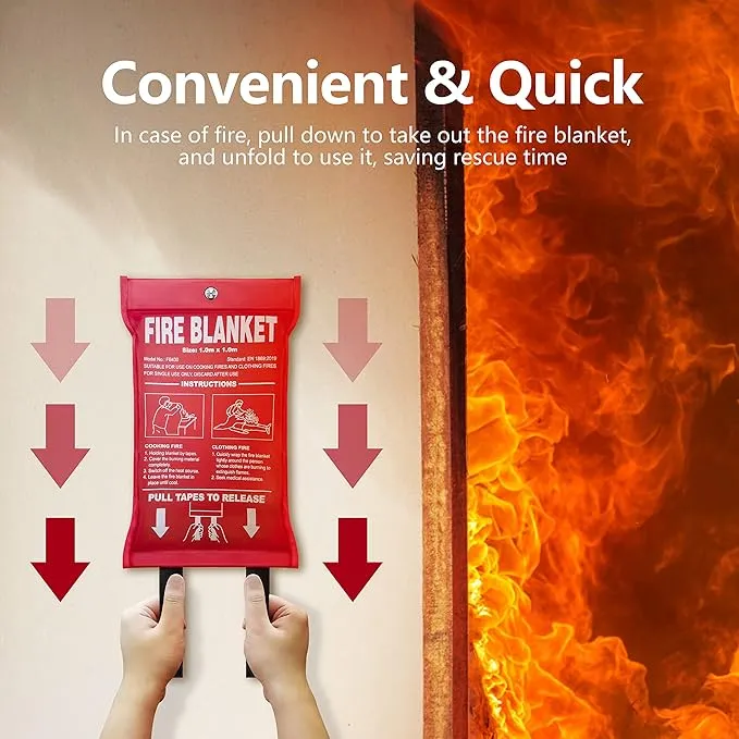 39.3x39.3In Large Fire Blanket, Fiberglass Fire Emergency Blankets, Suppression Flame Retardant Fireproof Survival Safety Blanket for Kitchen Home Car Office Warehouse School Fireplace 1Pack