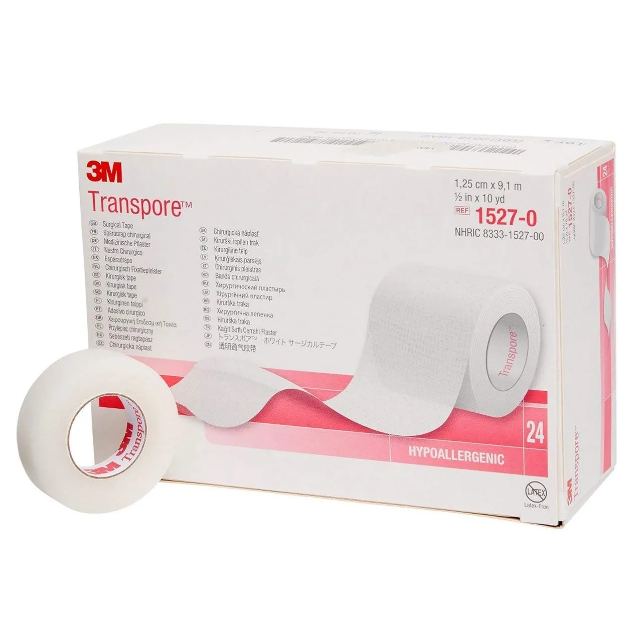3M Transpore Surgical Tape, 1/2" (Box of 24 Rolls)