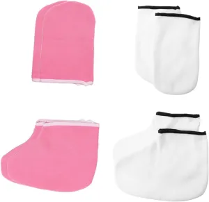 4 Pairs Exfoliating Moisturizing Gloves & Foot Covers Set Thickened Foot Covers & Heat Preservation Gloves for Pedicure Care White & Pink