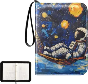 4 Pockets Trading Card Album Holder Book Folder Sports Card Binder Astronaut Hammock 400 Double Side Pockets for 3 Ring Binder Zipper