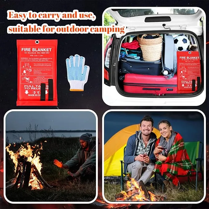 4 Sets Fire Blankets Emergency for Home Kitchen, Large Fiberglass Fire Suppression Blanket with Gloves Flame Retardant Survival Safety Blanket for Fireplace Office Warehouse Car Camping (79 x 79 Inch)