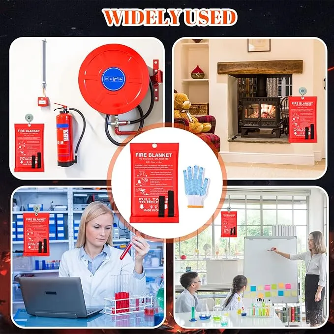 4 Sets Fire Blankets Emergency for Home Kitchen, Large Fiberglass Fire Suppression Blanket with Gloves Flame Retardant Survival Safety Blanket for Fireplace Office Warehouse Car Camping (79 x 79 Inch)