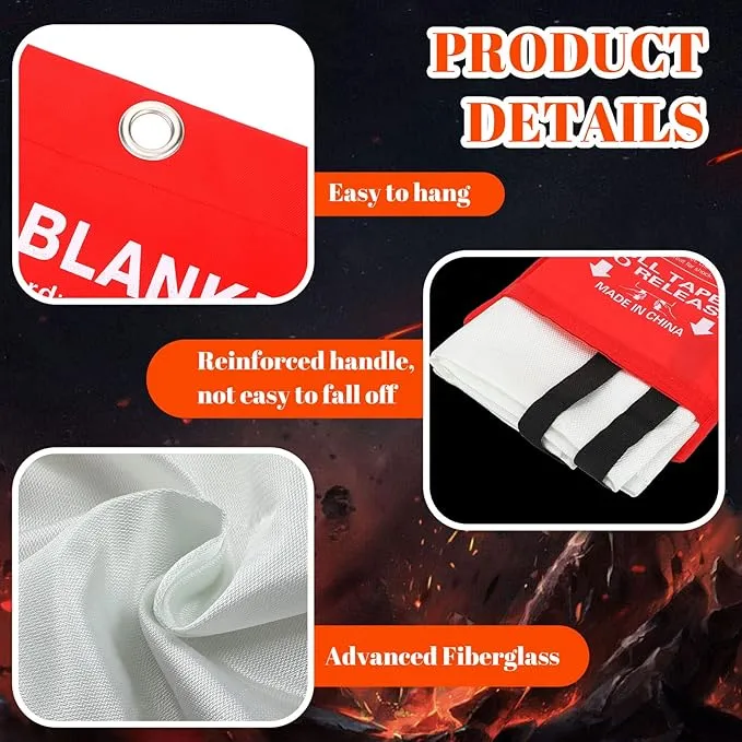 4 Sets Fire Blankets Emergency for Home Kitchen, Large Fiberglass Fire Suppression Blanket with Gloves Flame Retardant Survival Safety Blanket for Fireplace Office Warehouse Car Camping (79 x 79 Inch)