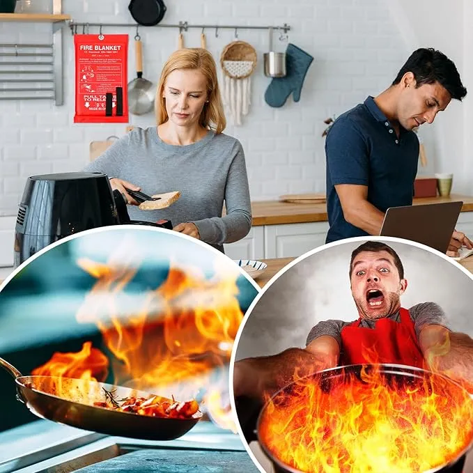 4 Sets Fire Blankets Emergency for Home Kitchen, Large Fiberglass Fire Suppression Blanket with Gloves Flame Retardant Survival Safety Blanket for Fireplace Office Warehouse Car Camping (79 x 79 Inch)