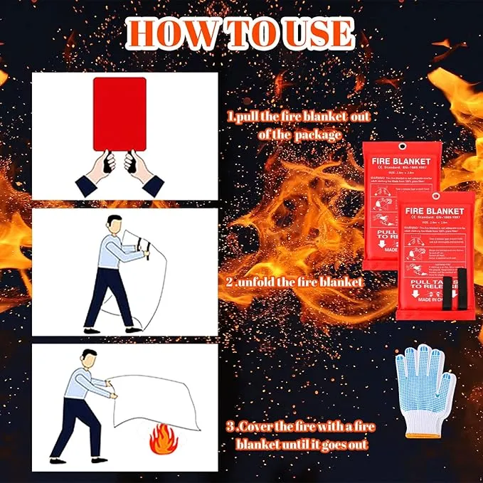 4 Sets Fire Blankets Emergency for Home Kitchen, Large Fiberglass Fire Suppression Blanket with Gloves Flame Retardant Survival Safety Blanket for Fireplace Office Warehouse Car Camping (79 x 79 Inch)
