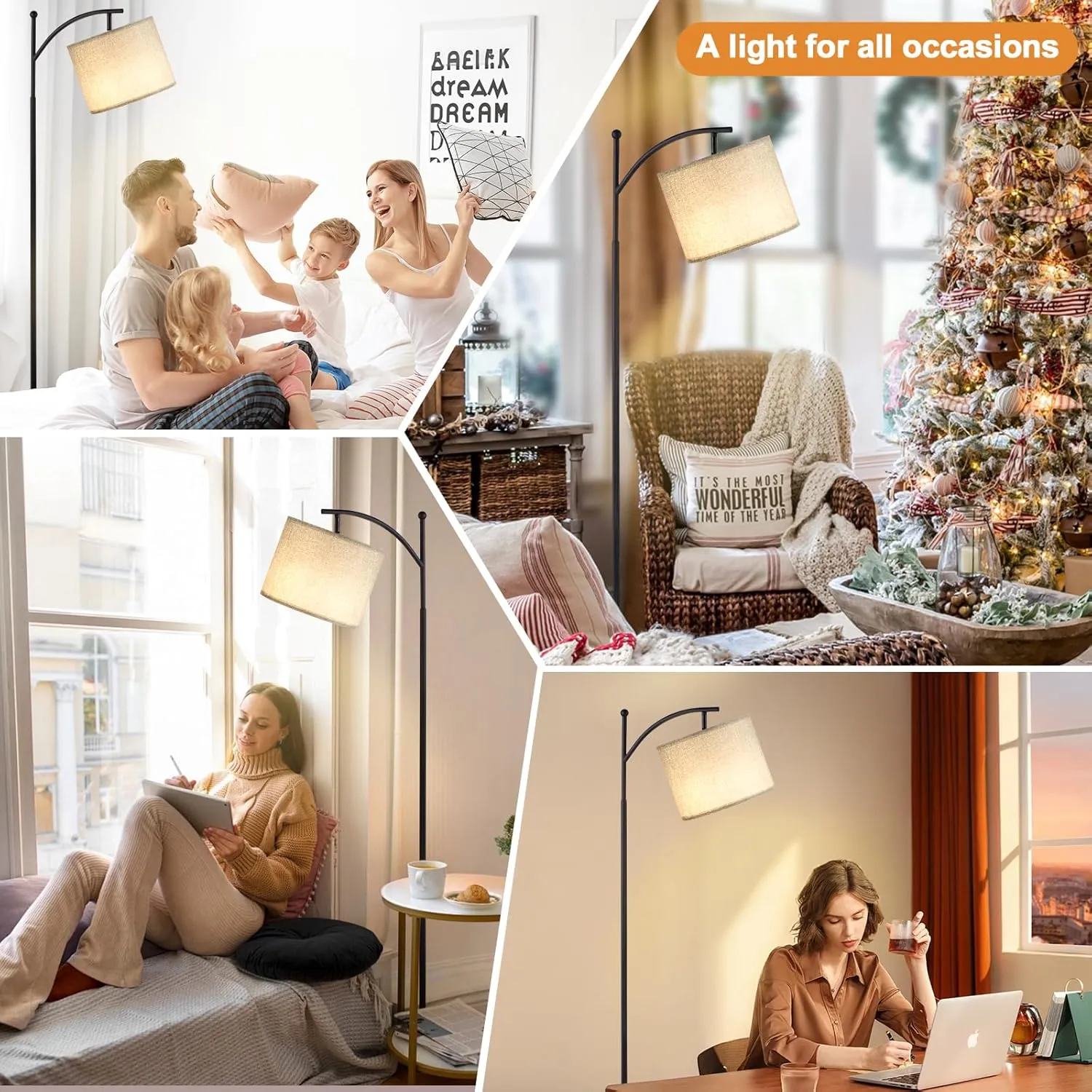 60" Floor Lamps with Remote Control & Bulb, Colors Temperature & Brightness Adjustable, Gray Shade & Black Pole